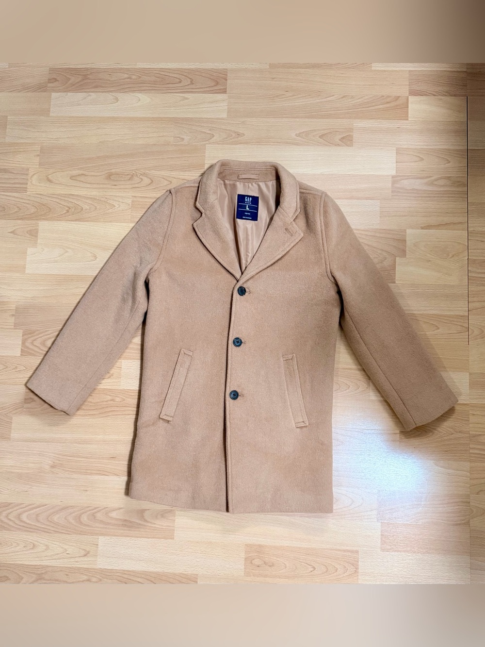 GAP Boys Camel Single-Breasted Wool Pea Coat